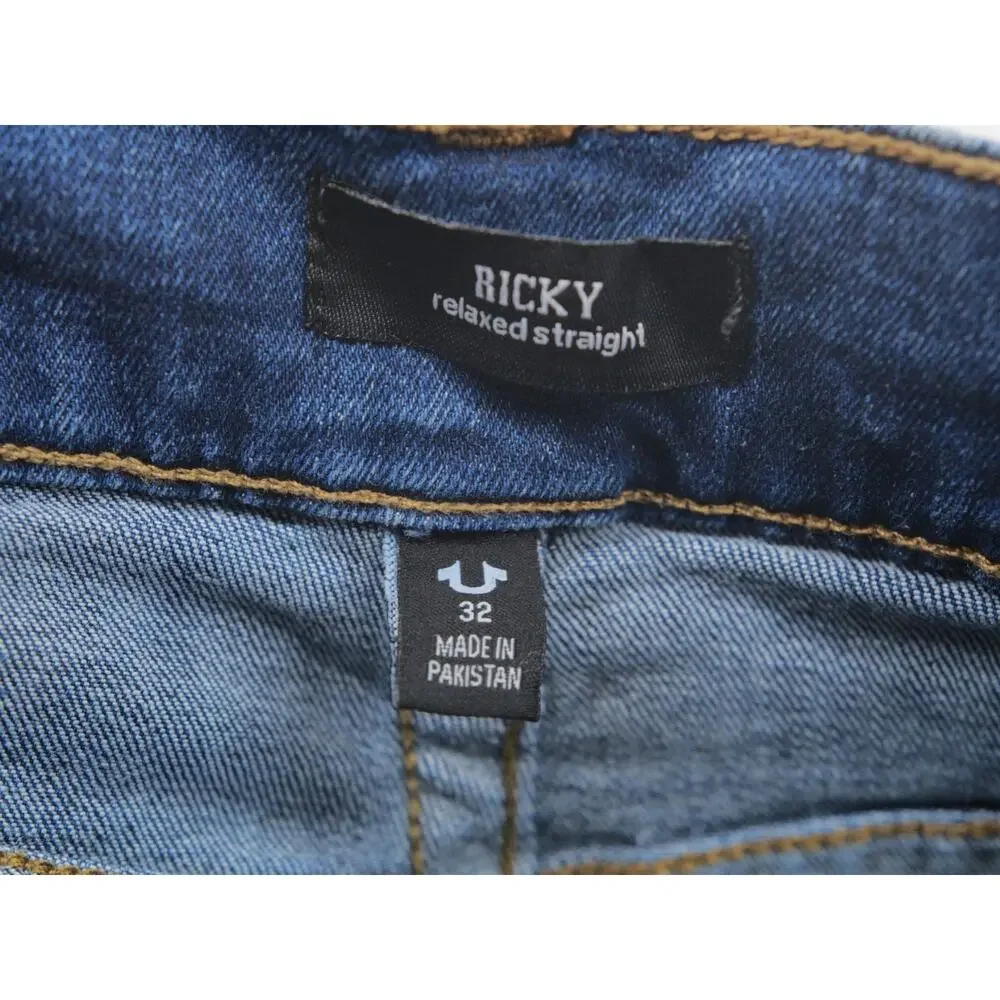 True Religion Ricky Relaxed Straight Jeans Mens Size 32x30 Tailored Blue Denim